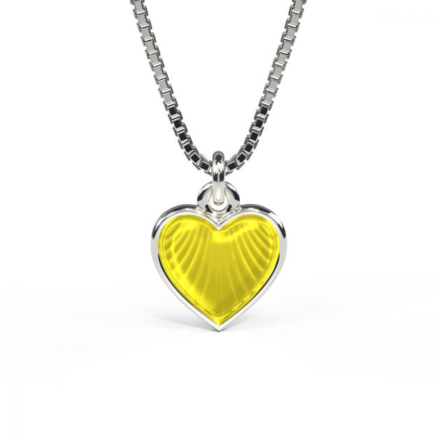 Sølv halssmykke med gul emalje hjerte 11x12mm, 34+3cm kjede