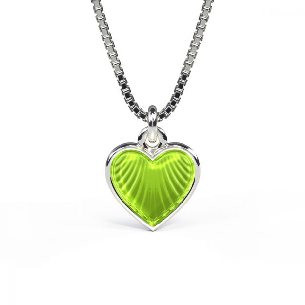 Sølv halssmykke med grønn emalje hjerte 11x12mm, 34+3cm kjede