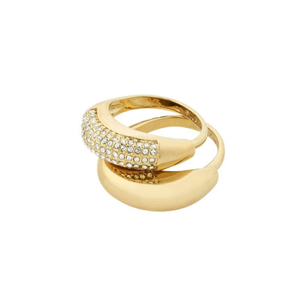 LEARN recycled crystal rings 2-in-1 set gold-plated
