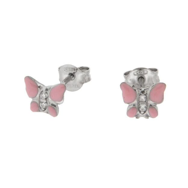 Sølv øredobber rosa sommerfugl med 2 Cubic Zirconia