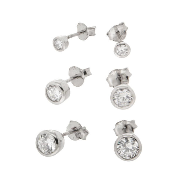ØREPYNT SØLV SETT 3+4+5MM CZ BLANK RUND M/KANT 