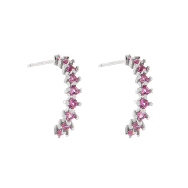 Rhodinert sølv øreringer rosa zirconer 3mm/16mm