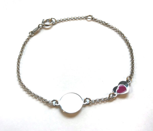 ARMLENKE RH.SØLV PLATE 9MM, HJERTE M/ROSA EMALJEHJ.