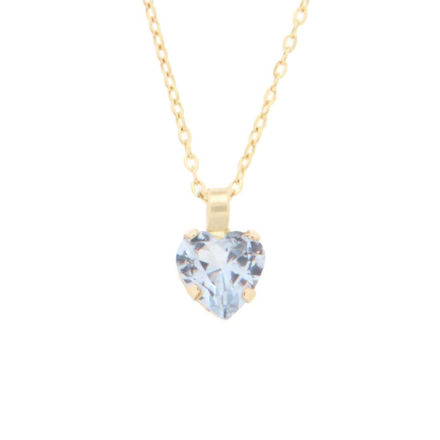 Gull halssmykke 4mm blå hjerte zircon med kjede 40+2cm