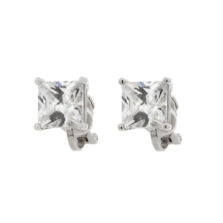 Øreklips double med 8mm firkantet Cubic Zirconia