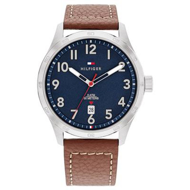 Tommy Hilfiger herreur stål  43mm med blå skive 5ATM 50M