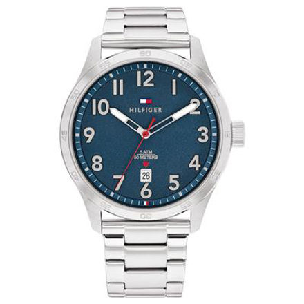 Tommy Hilfiger herreur stål  43mm med blå skive 5ATM 50M