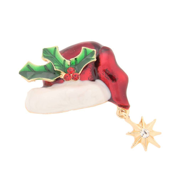 Julenål gullbelagt nisselue hvit/grønn/rød med stjerneheng