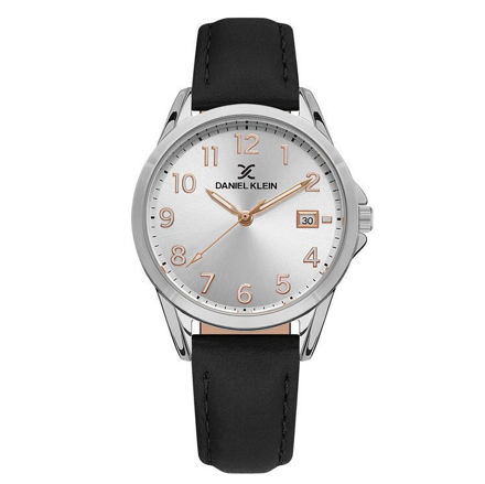 Daniel Klein dameur i stål 34mm med sølvfarget skive og sort skinnreim