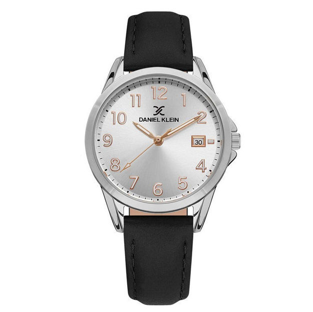 Daniel Klein dameur i stål 34mm med sølvfarget skive og sort skinnreim