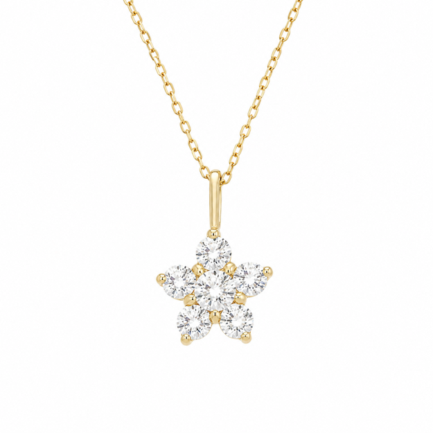 Gull halskjede med zircon rosett 44+2cm