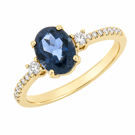 Gull ring med London blue topas og diamanter 0,18ct TW/SI