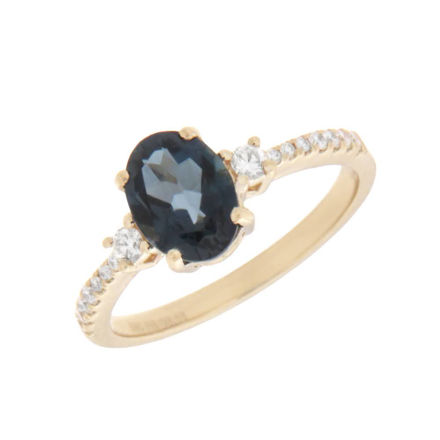 Gull ring med London blue topas og diamanter 0,18ct TW/SI