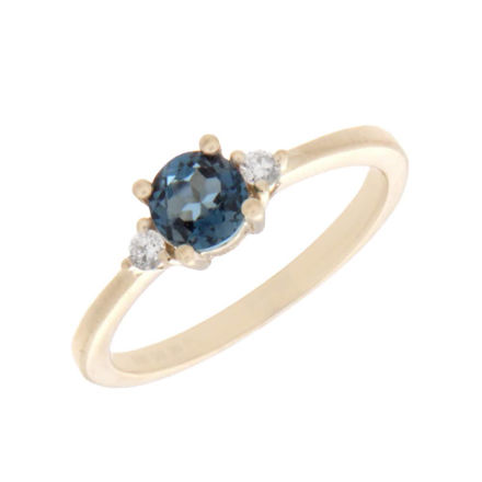 Gull ring med London blue topas og diamanter 0,06ct TW/SI