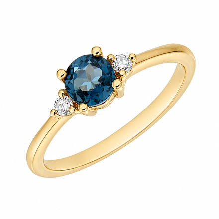 Gull ring med London blue topas og diamanter 0,06ct TW/SI