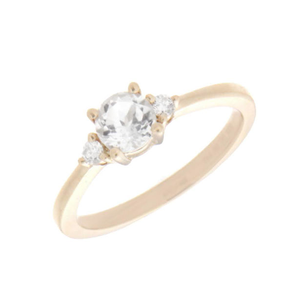 Gull ring med 5mm hvit topas og diamanter 0,06ct TW/SI