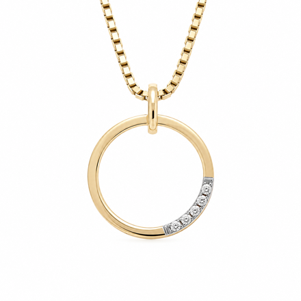 Gull halssmykke sirkel med diamanter 0,03ct TW/SI
