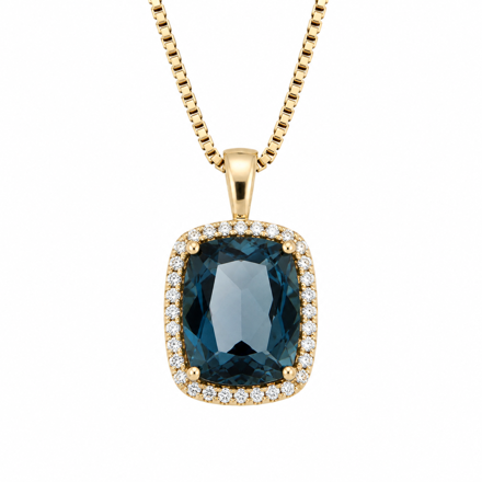 Gull anheng med London Blue Topaz og dia 0,10ct TW/SI