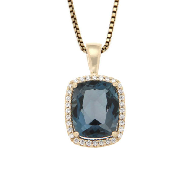 Gull anheng med London Blue Topaz og dia 0,10ct TW/SI