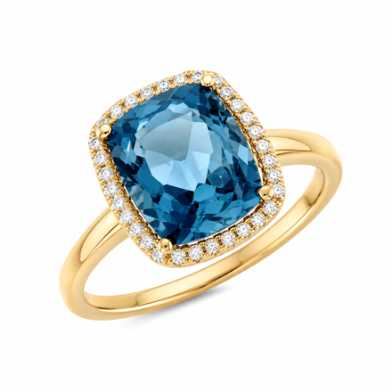 Gull ring med London Blue Topaz og dia 0,10ct TW/SI