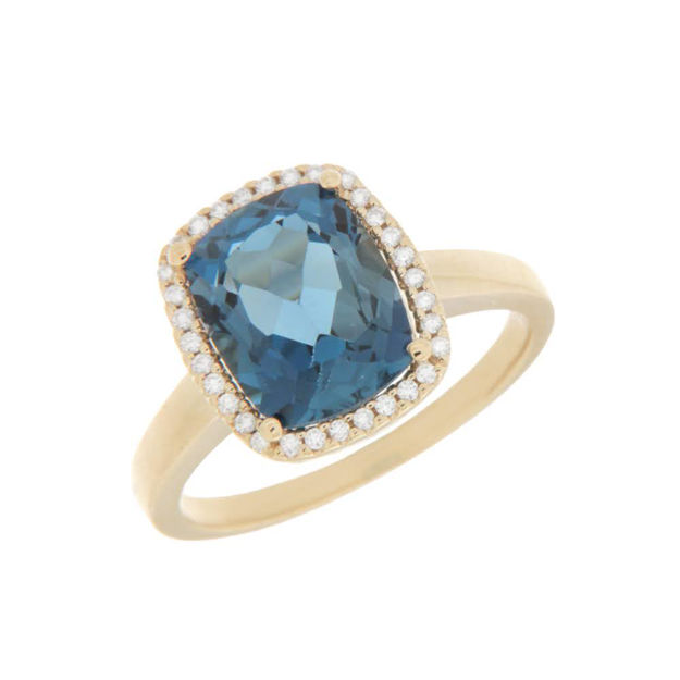 Gull ring med London Blue Topaz og dia 0,10ct TW/SI