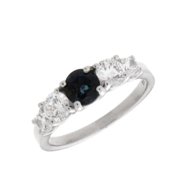 Rhodinert sølv ring med London Blue Topaz og blanke Cubic Zirconia