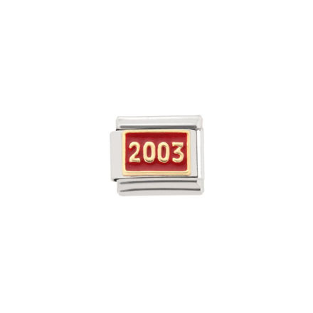 Charms i stål "2003" i gull og rødt