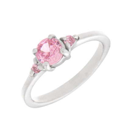 Rhodinert sølv ring med rosa zirconer
