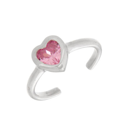 Rhodinert sølv ring med rosa zircon hjerte