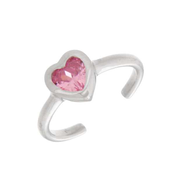 Rhodinert sølv ring med rosa zircon hjerte