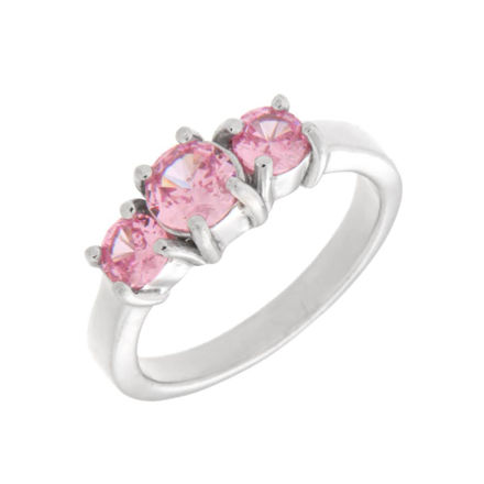 Rhodinert sølv ring med 3 rosa zirconer