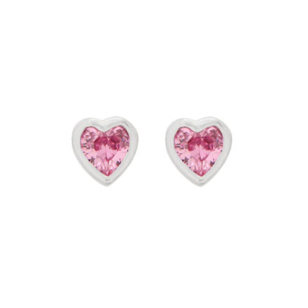Rhodinert sølv øredobber med rosa zircon hjerte