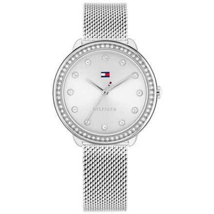 Tommy Hilfiger dameur i stål 30M, med sølv skive og mesh lenke, Ø:32mm