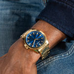Guess Mens Work Life forgylt 44mm 5ATM, blå skive