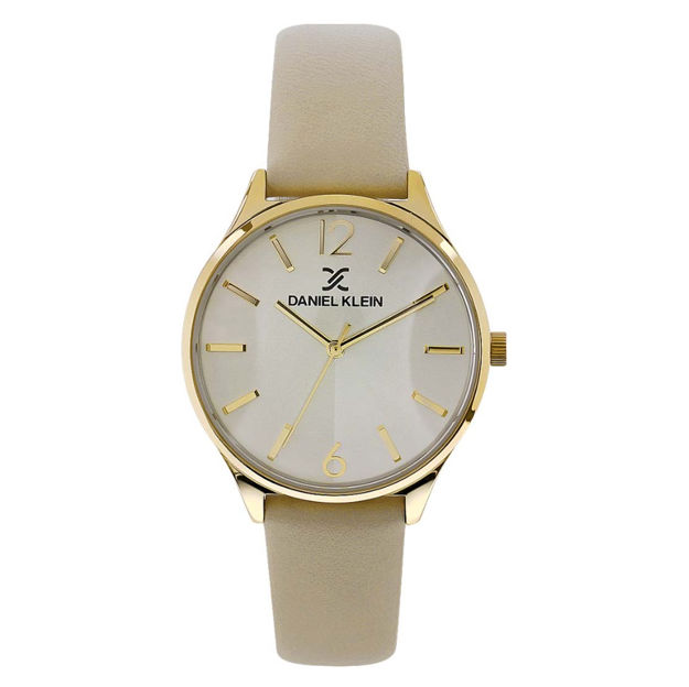 Daniel Klein Premium dameur forgylt klokke med beige skinn reim