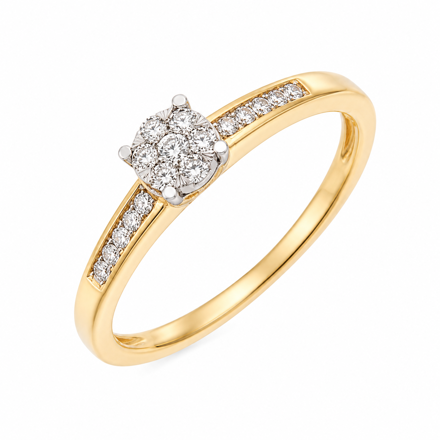 Gull rosettring med 15 diamanter totalt 0,21ct W/SI