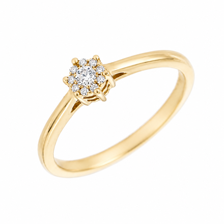 Gull rosett ring diamanter totalt 0,08ct W/SI3