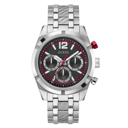 Guess Mens Activ Life silver 44mm 5ATM, stål klokke sort skive