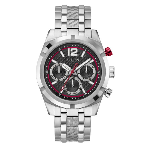 Guess Mens Activ Life silver 44mm 5ATM, stål klokke sort skive