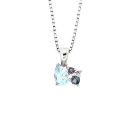 Rhodinert sølv halssmykke London Blue Topas, eolitt & Cubic Zirconia