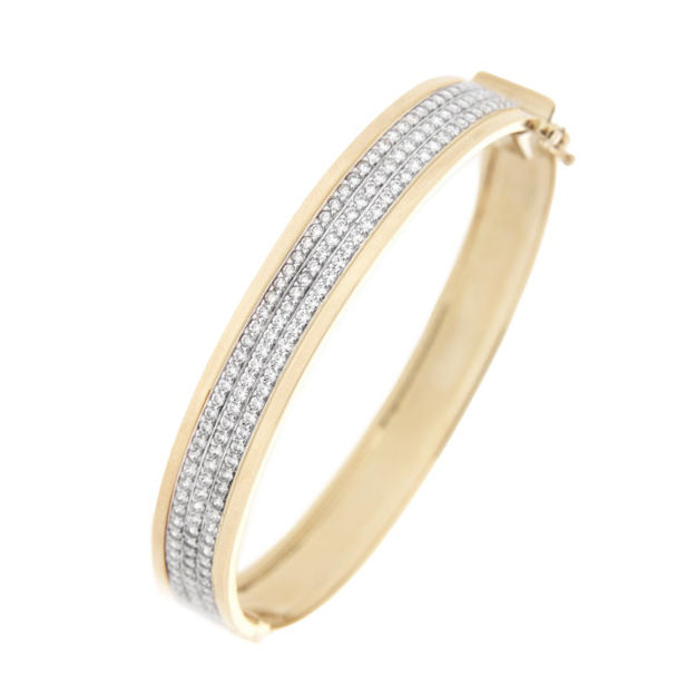Gull armring 10mm med 3 rader Cubic Zirconia