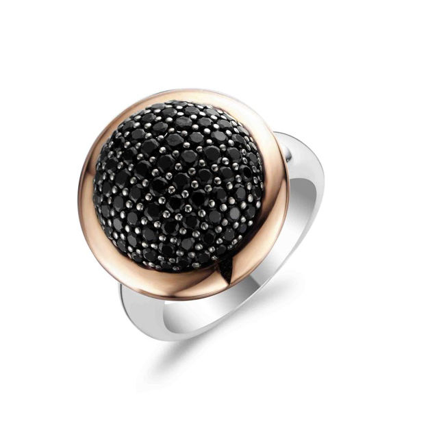 Rhodinert sølv ring sorte cubic zircona & rose fatning