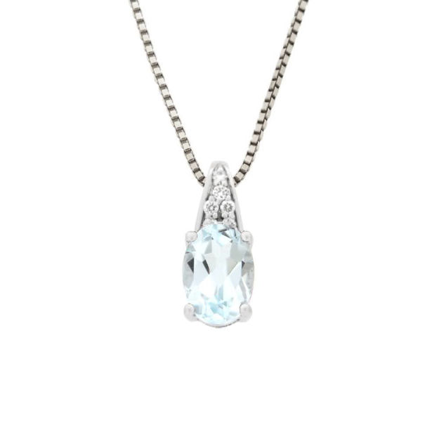 Hvitt gull anheng 5x7mm Sky Blue topas & diamanter totalt 0,03ct TW/SI