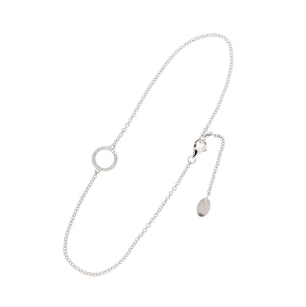 Rhodinert sølv armbånd sirkel med Cubic Zirconia 18+2cm