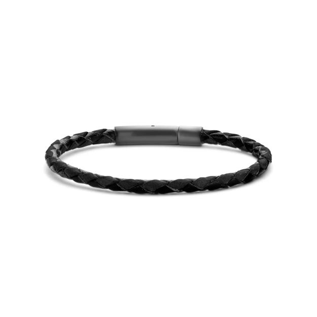 Frank 1967 stål armbånd svart flettet lær & svart lås
