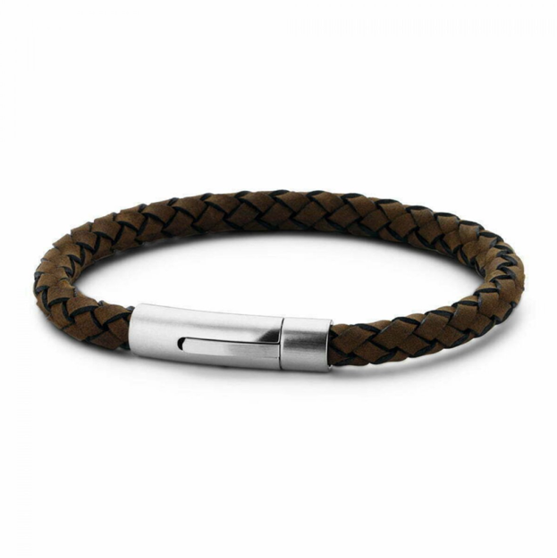 Frank 1967 stål armbånd brun flettet lær & stål lås