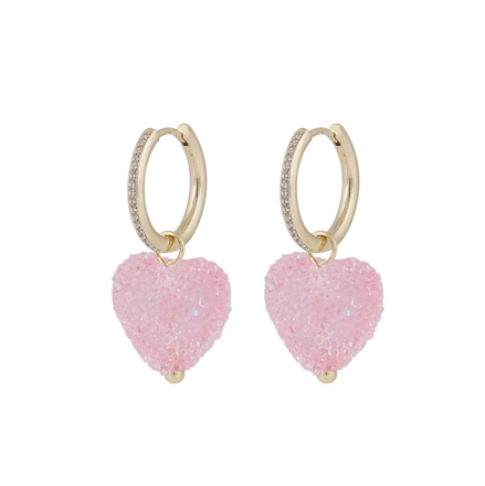 Sugar hearts pendant ear g/pink
