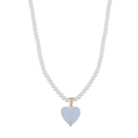 Sugar hearts pendant pearl neck 45 g/light blue