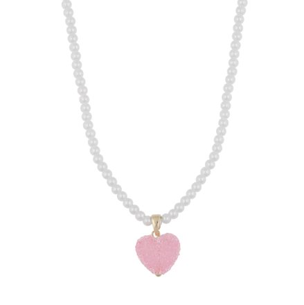 Sugar hearts pendant pearl neck 45 g/pink