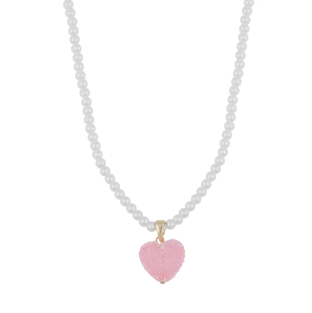 Sugar hearts pendant pearl neck 45 g/pink